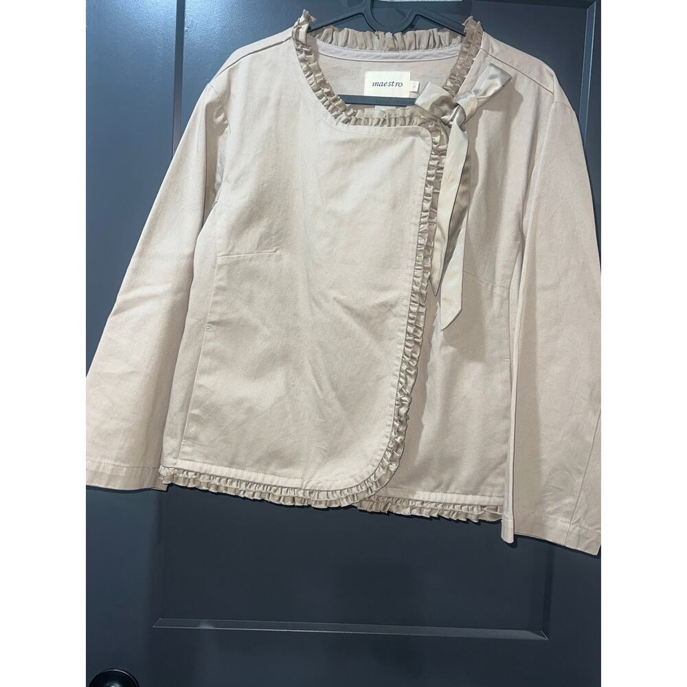 Maestro bolero jacket tan/brown color hook and eye closure with a ribbon size L